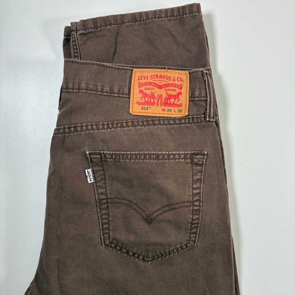 Levis 514 Straight Fit Jeans 34x31 Brown Cotton Canvas Workwear USA Cowboy